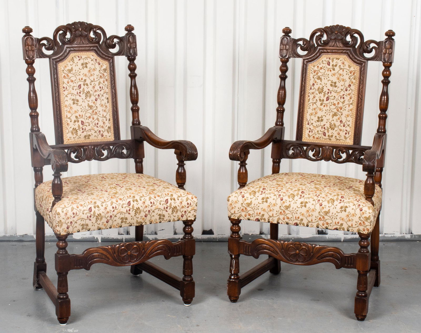 Baroque Style Carved Oak Armchairs, Pair (1 of 8)