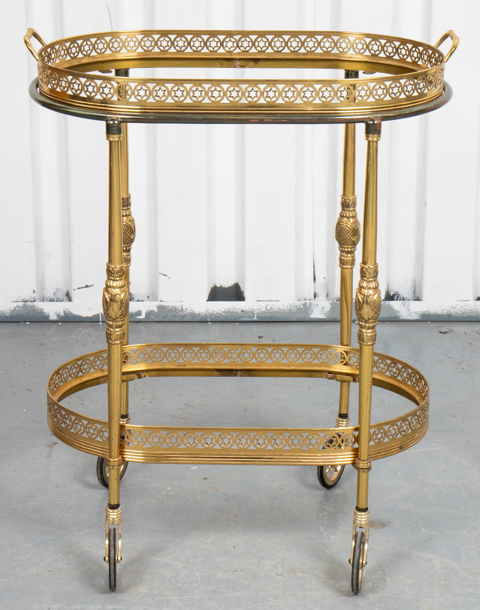 Judaica Brass Two Tier Rolling Bar Cart (1 of 6)