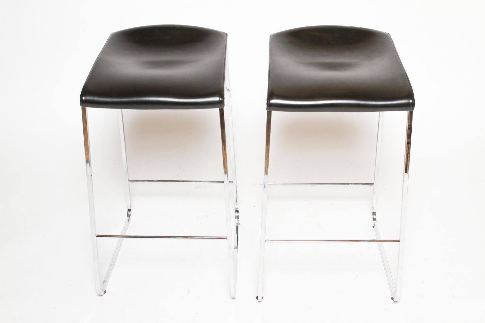 Pair of Modern Chrome and Vinyl Bar Stools (1 of 6)