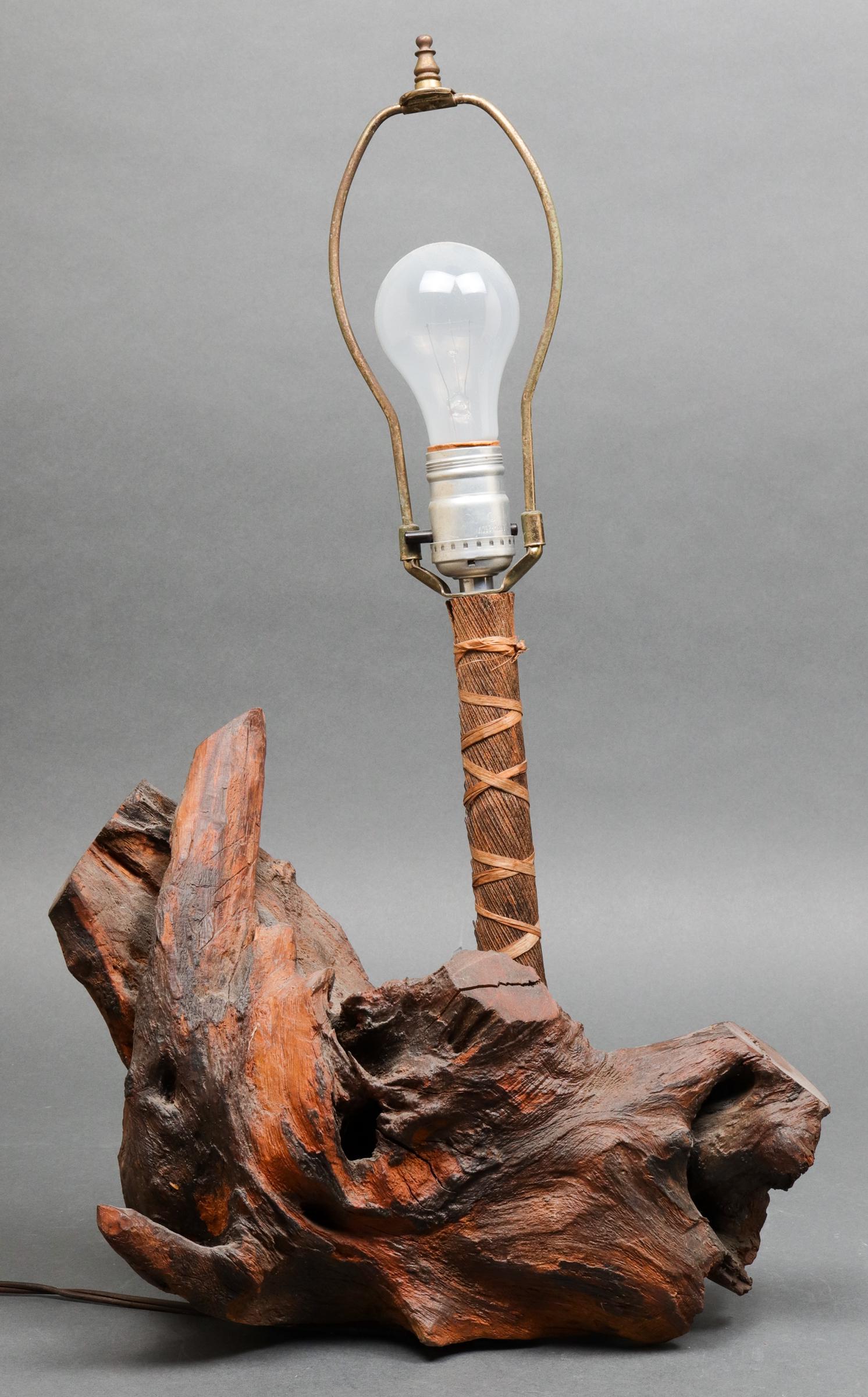 Rustic Signed Driftwood Table Lamp, Vintage (1 of 7)