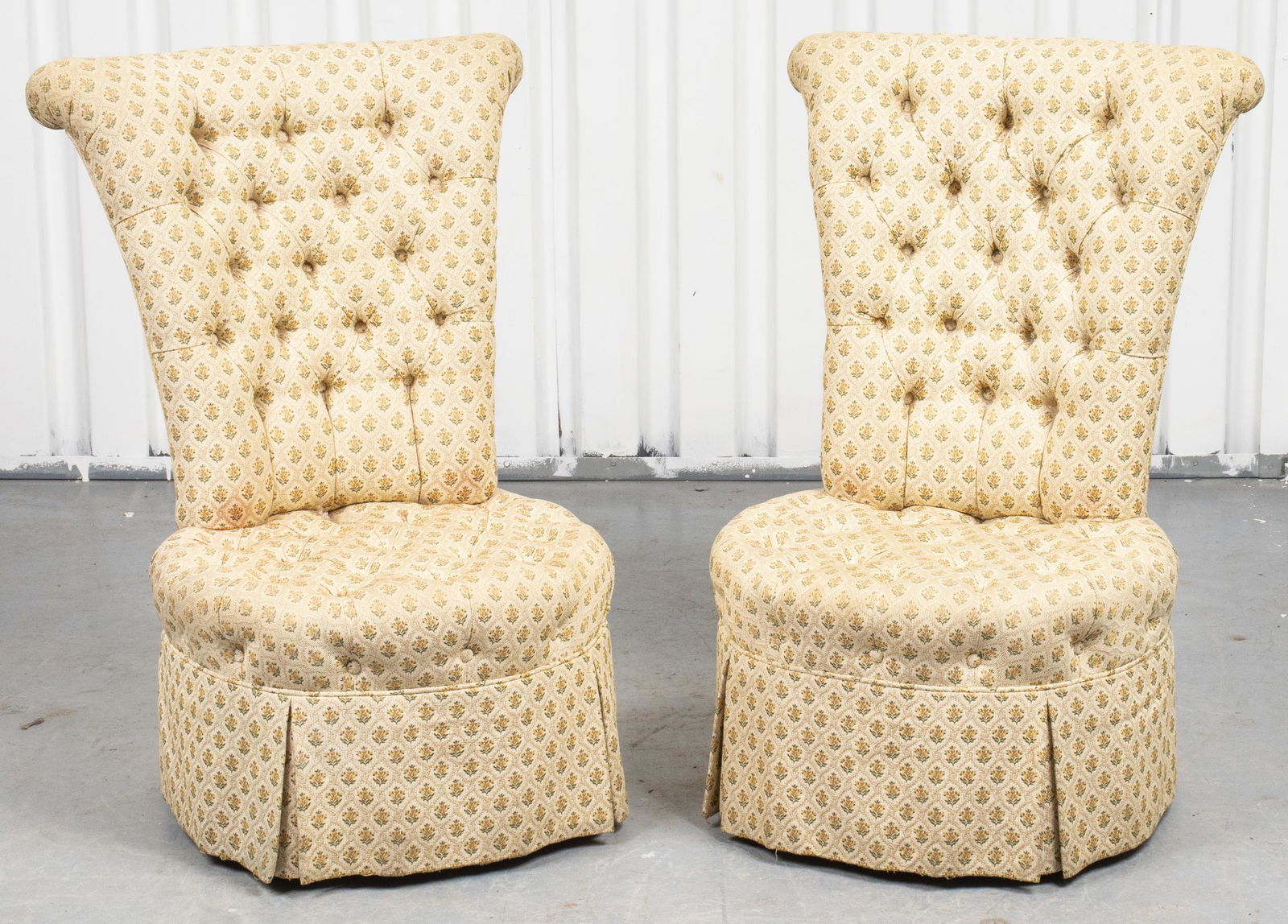 Tufted Upholstered Slipper Chairs, Pair (1 of 7)