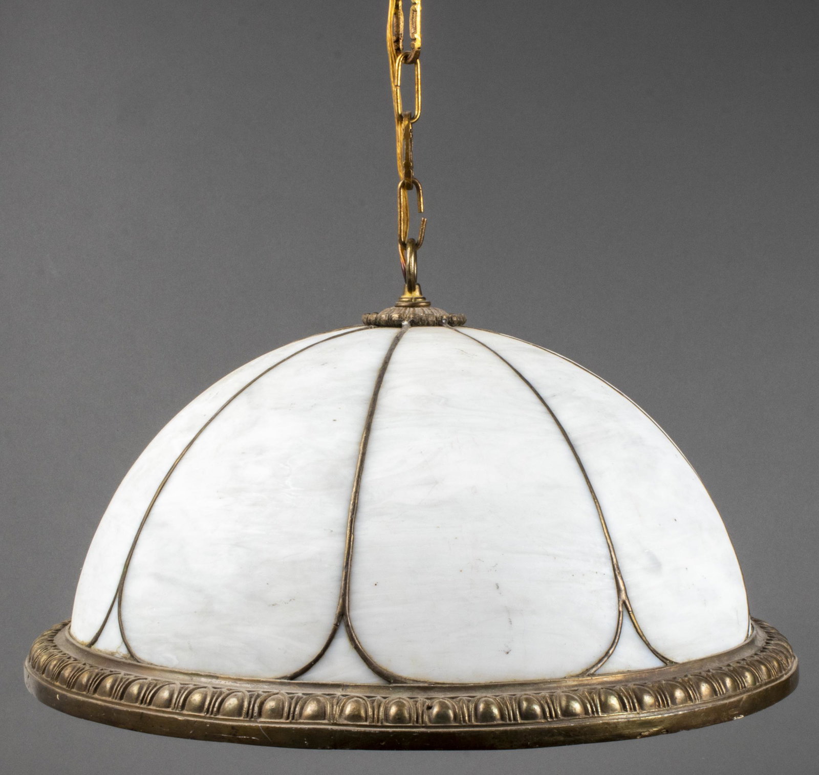 Antique Theatre Pendant Glass Chandelier: Antique theatre pendant chandelier with egg-and-dart detail to the rim, first quarter 20th century. 54” H x 24” diameter