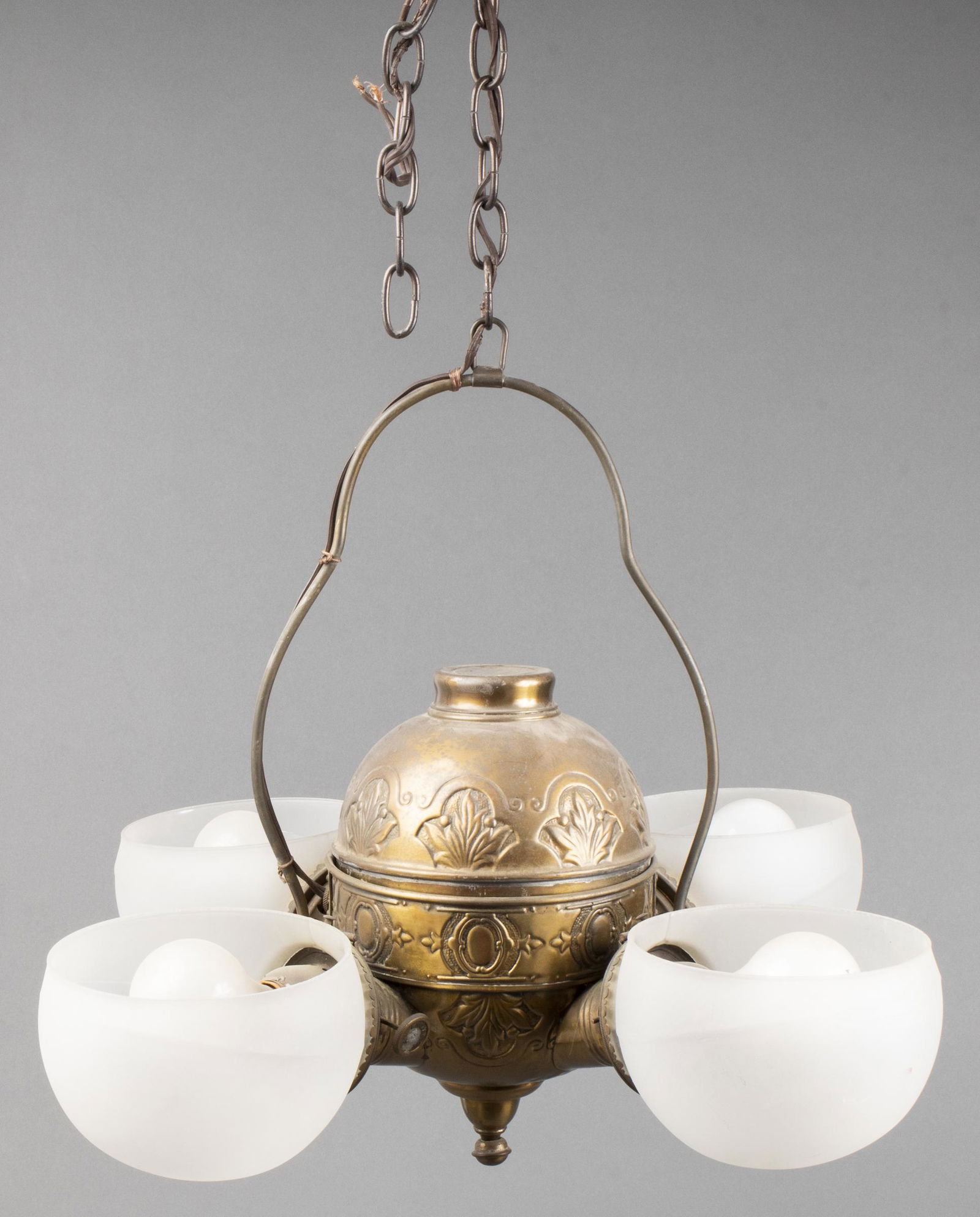 Brass And Glass Four Light Chandelier (1 of 3)