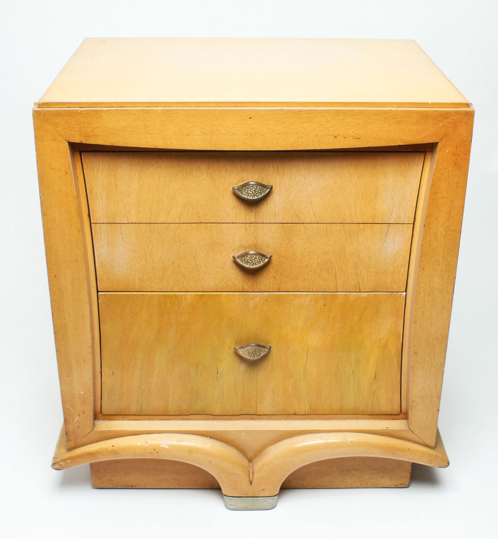 Art Deco Blonde Two Drawer Night Stand (1 of 5)