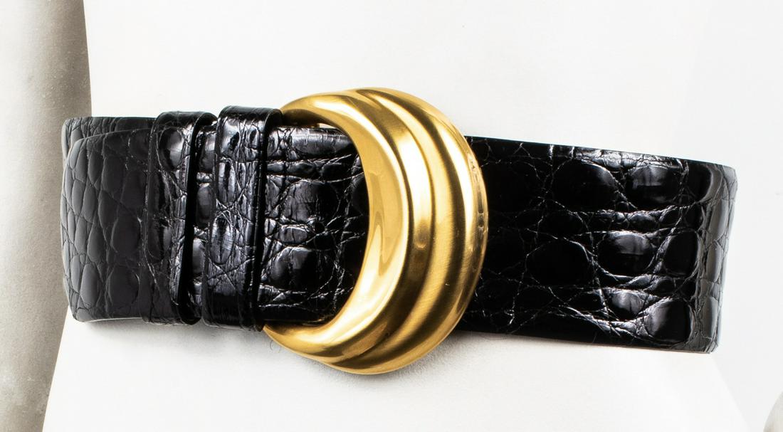 Donna Karan Patent Crocodile-Print Leather Belt (1 of 7)
