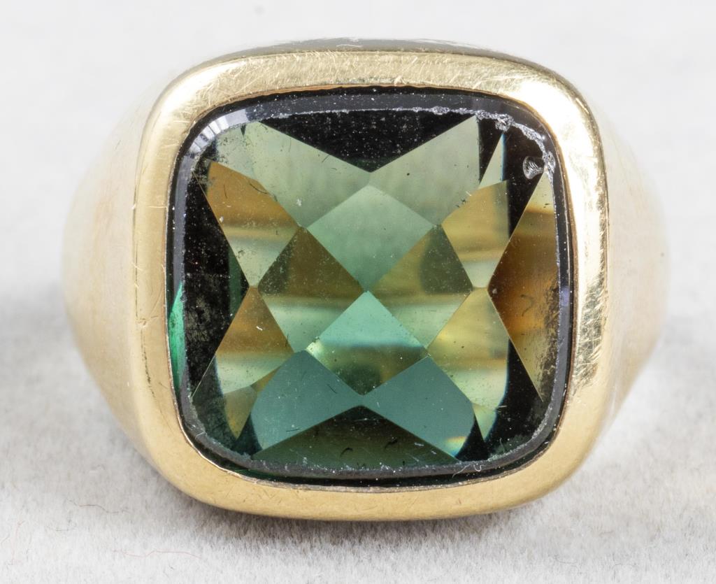 Vintage 14K Yellow Gold & Green Stone Men's Ring (1 of 5)