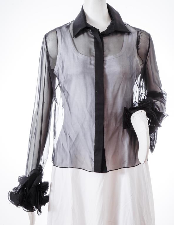 Valentino Sheer Black Silk Blouse w. Ruffle Cuffs (1 of 7)