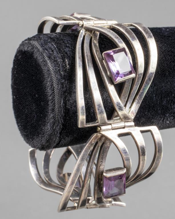 Antonio Pineda Taxco Silver Amethyst Link Bracelet (1 of 7)