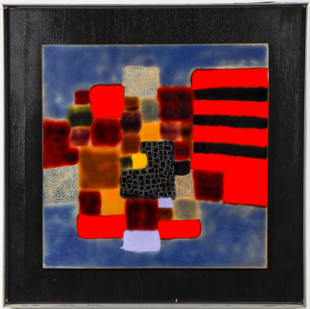 "Red Path" Modern Enamel on Copper Plaque (1 of 8)