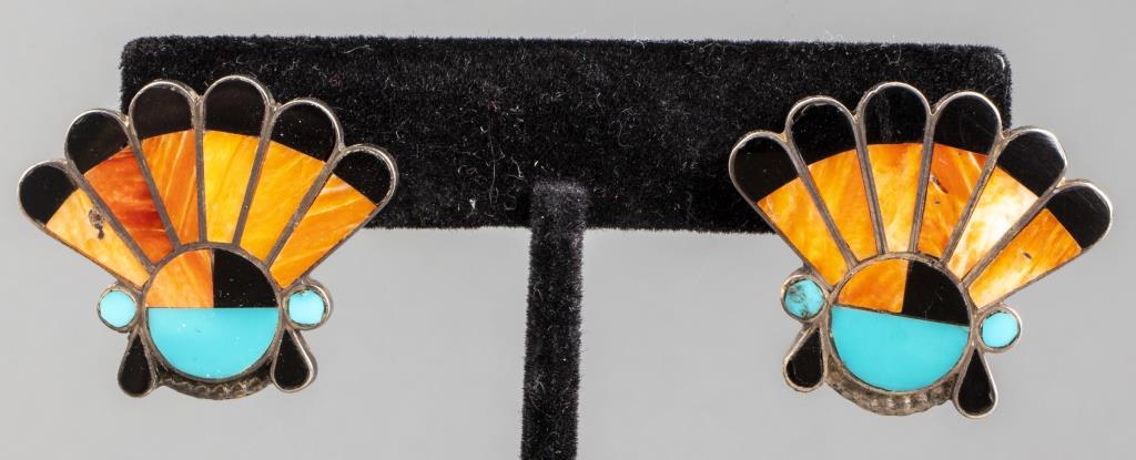 Zuni Silver Multi-Stone Inlay Earrings (1 of 4)