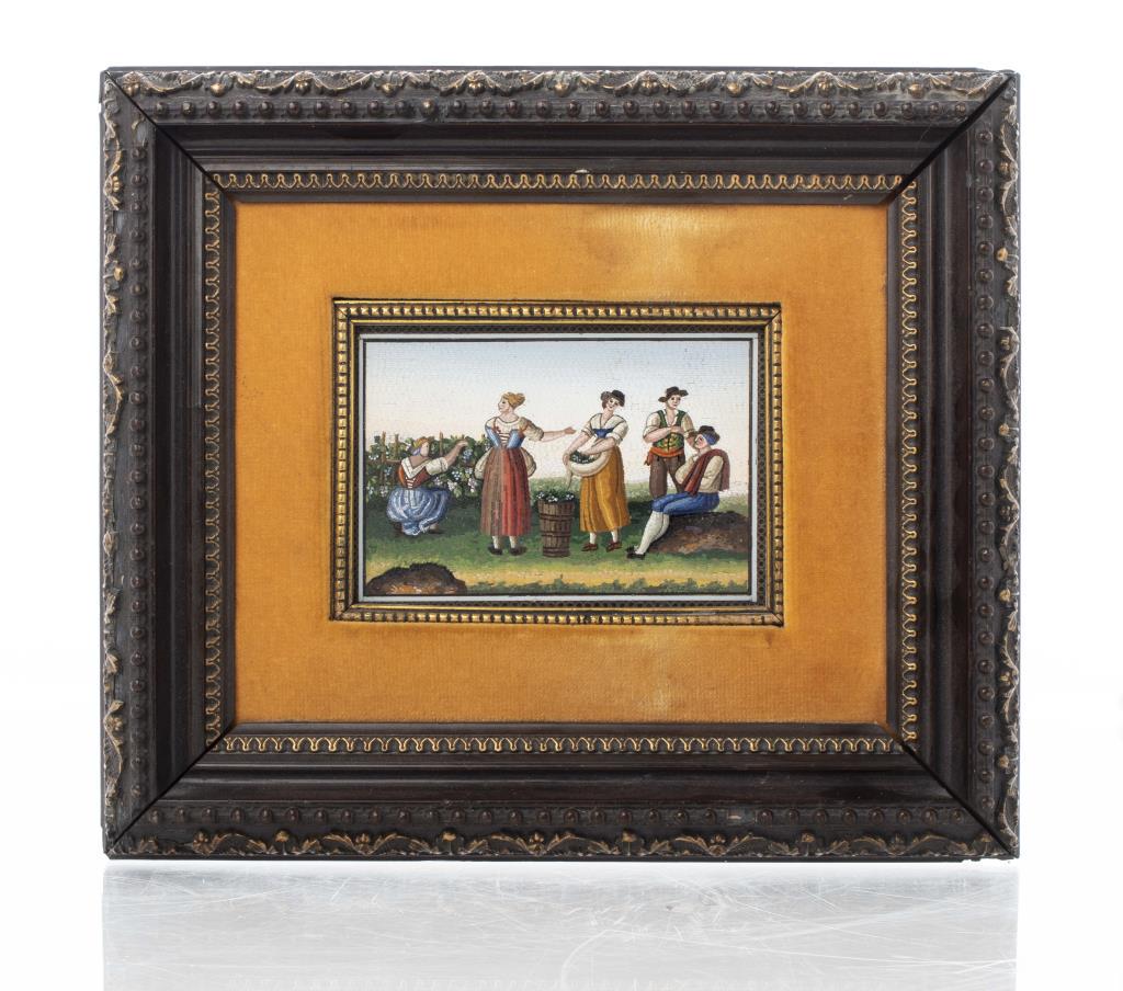 Italian "Grape Pickers" Micromosaic Plaque (1 of 9)