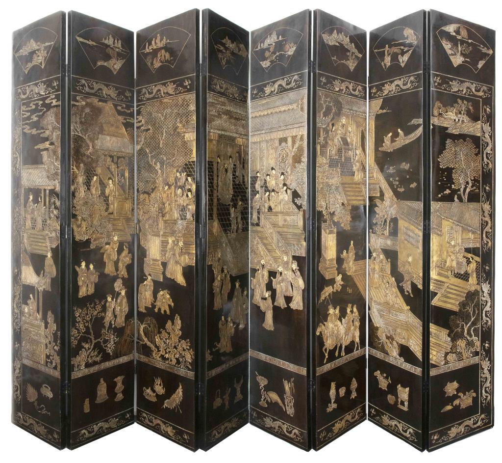 Chinese Coromandel Lacquer 8-Panel Floor Screen (1 of 16)