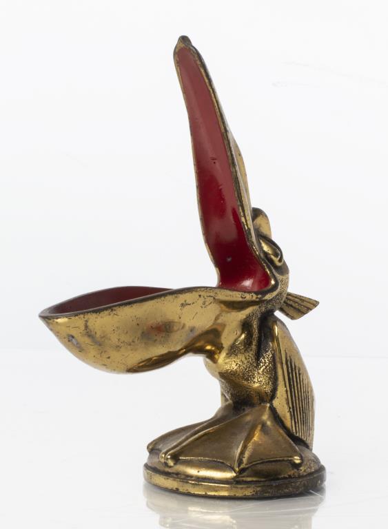 Art Deco Gilt Metal And Enamel Pelican Cigar Rest