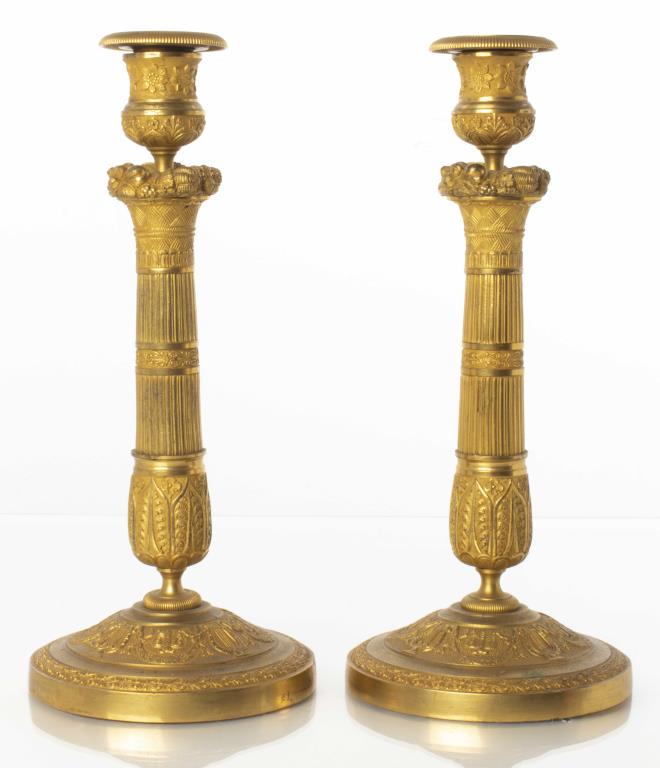 Empire Style Gilt Bronze Candlesticks, Pair (1 of 7)