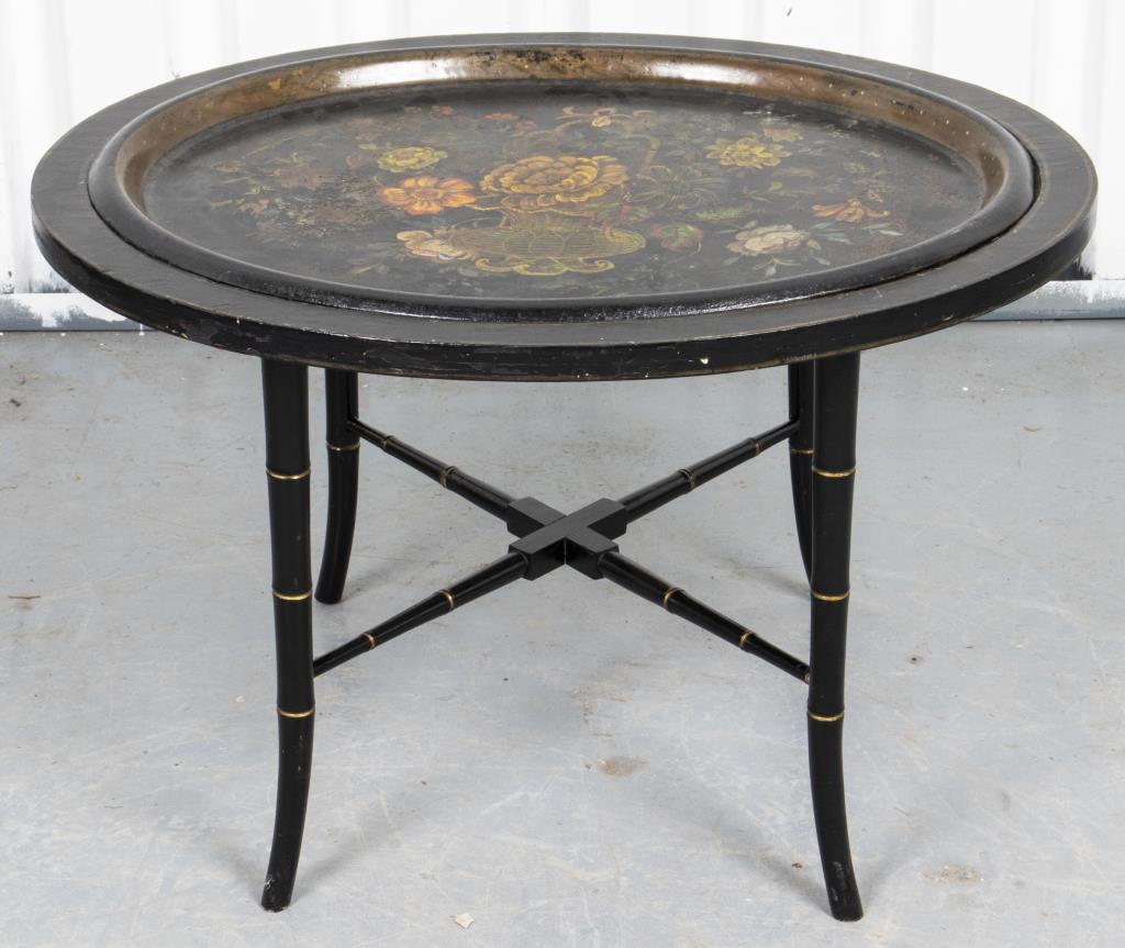 Victorian Floral Toleware Tray On Stand (1 of 5)