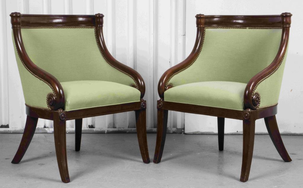 English Regency Upholstered Mahogany Armchairs, Pr (1 of 6)