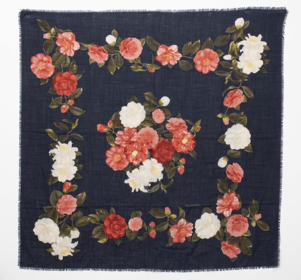 Chanel Silk & Wool Blend Floral Scarf (1 of 5)