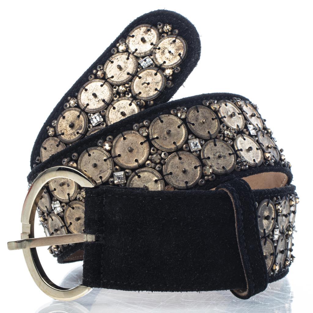 Oscar de la Renta Embellished Black Suede Belt (1 of 7)