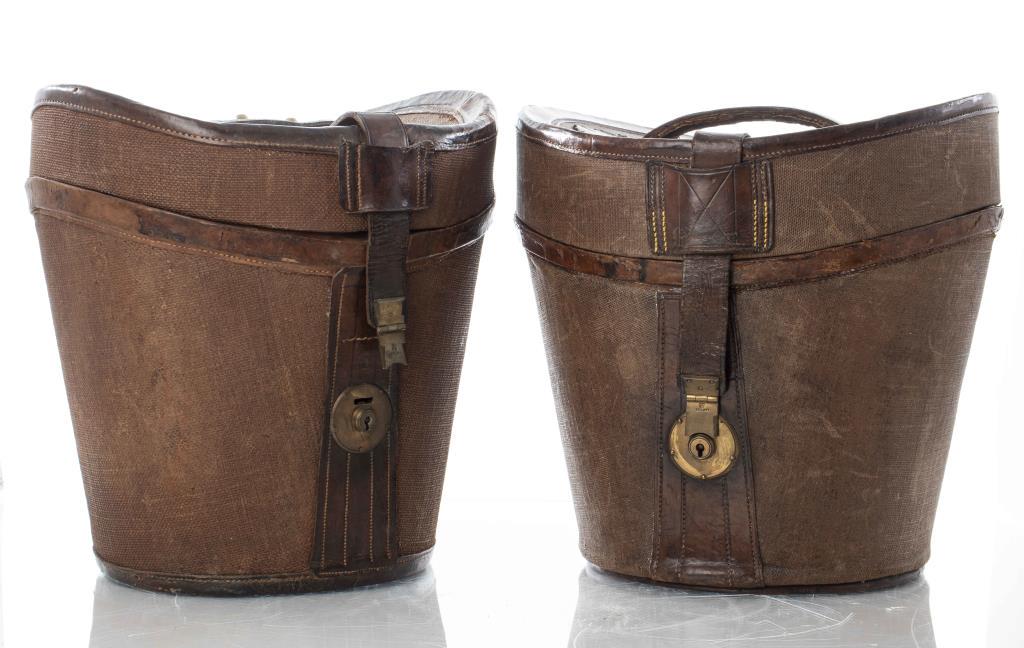 English Leather Bound Hat Boxes with Top Hat, 2 (1 of 20)