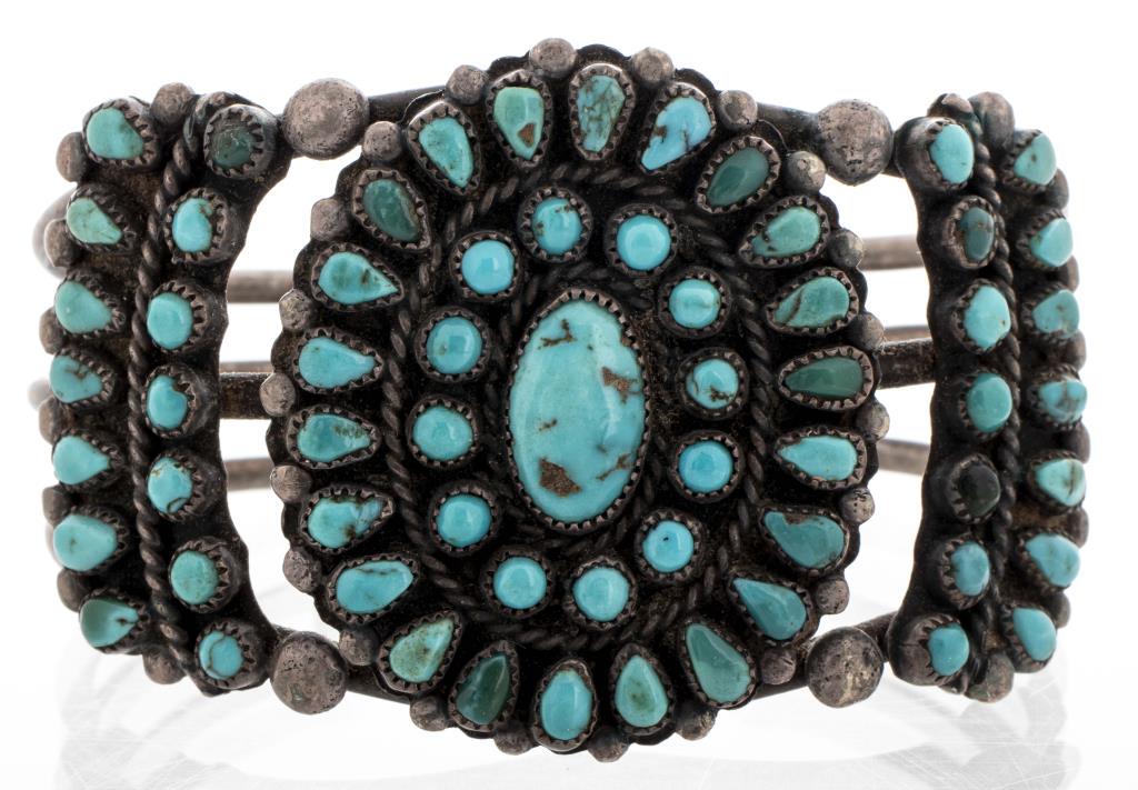 Zuni Silver Turquoise Cuff Bangle Bracelet (1 of 8)