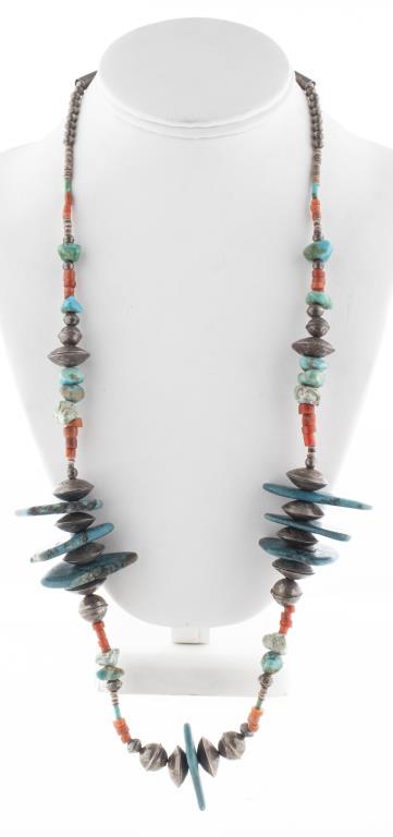 Native American Silver Coin Colored Stone Necklace (1 of 11)