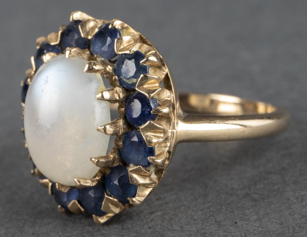 Antique 10K Yellow Gold Moonstone & Sapphire Ring (1 of 5)