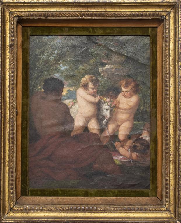 19th C. Continental Cherubs & Goat Oil on Canvas (1 of 5)