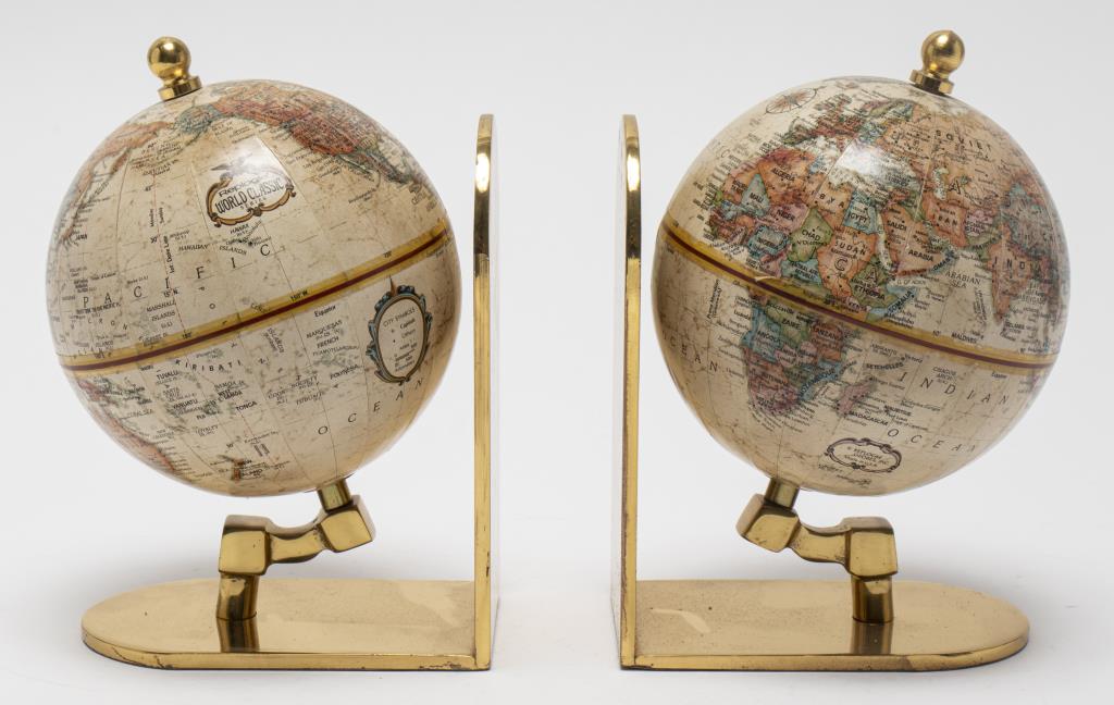 World Globe on English Brass Bookends, Pair (1 of 5)