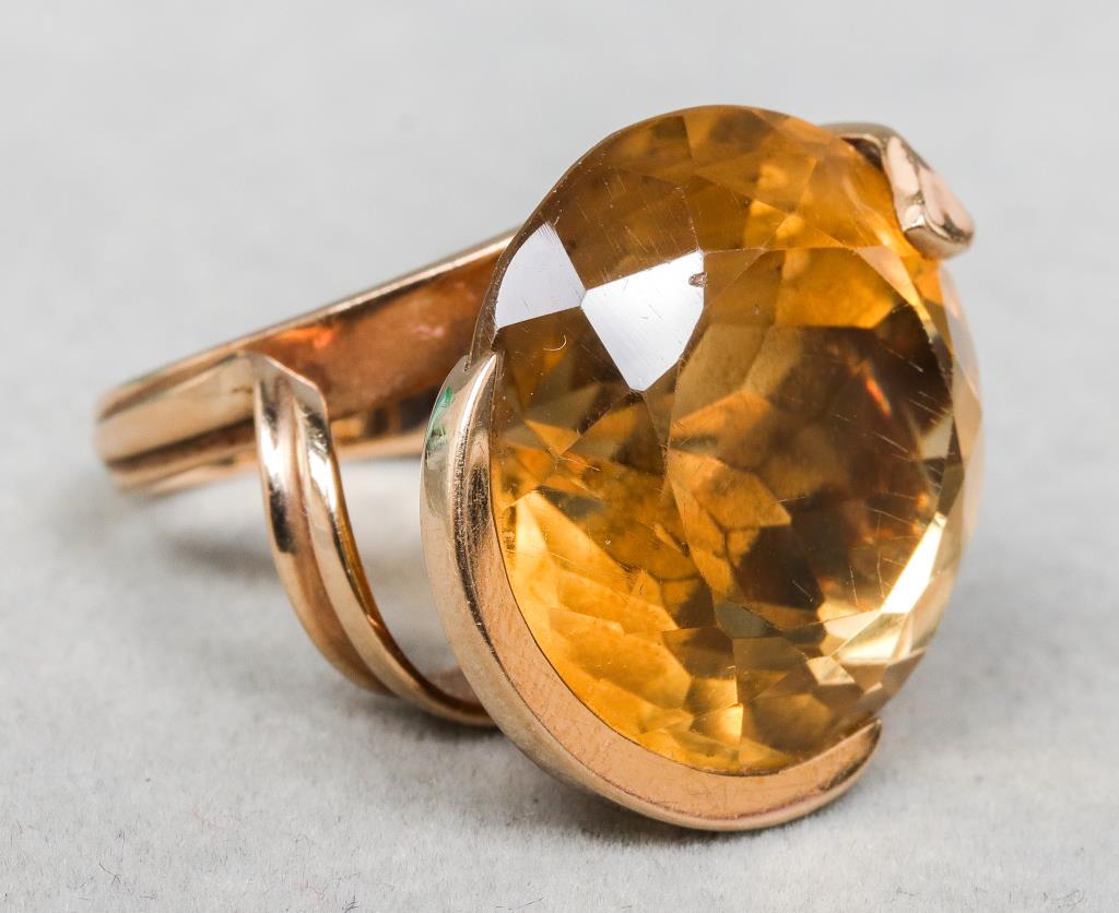Mid-Century Modern 14K Yellow Gold & Citrine Ring (1 of 9)