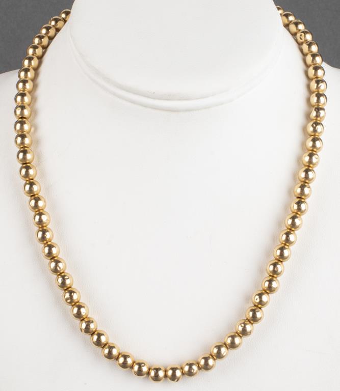 14K Yellow Gold Ball Bead Necklace W/ 18K Clasp (1 of 4)