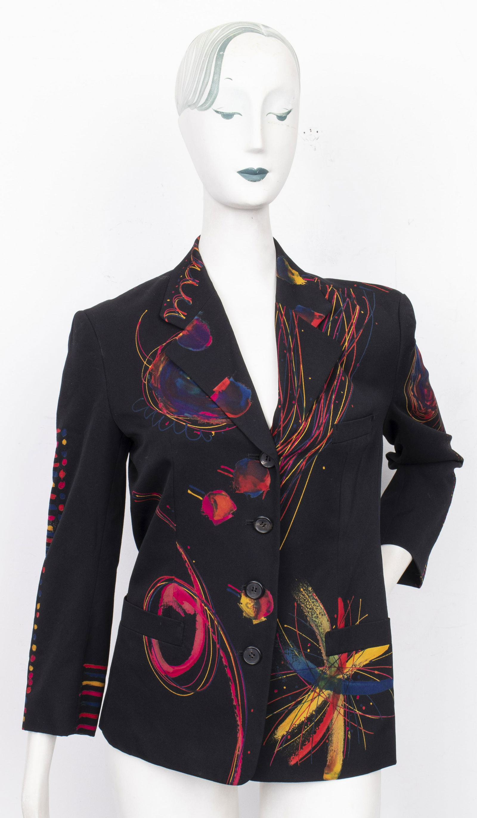Issey Miyake Multicolor Op Art Black Wool Blazer (1 of 9)