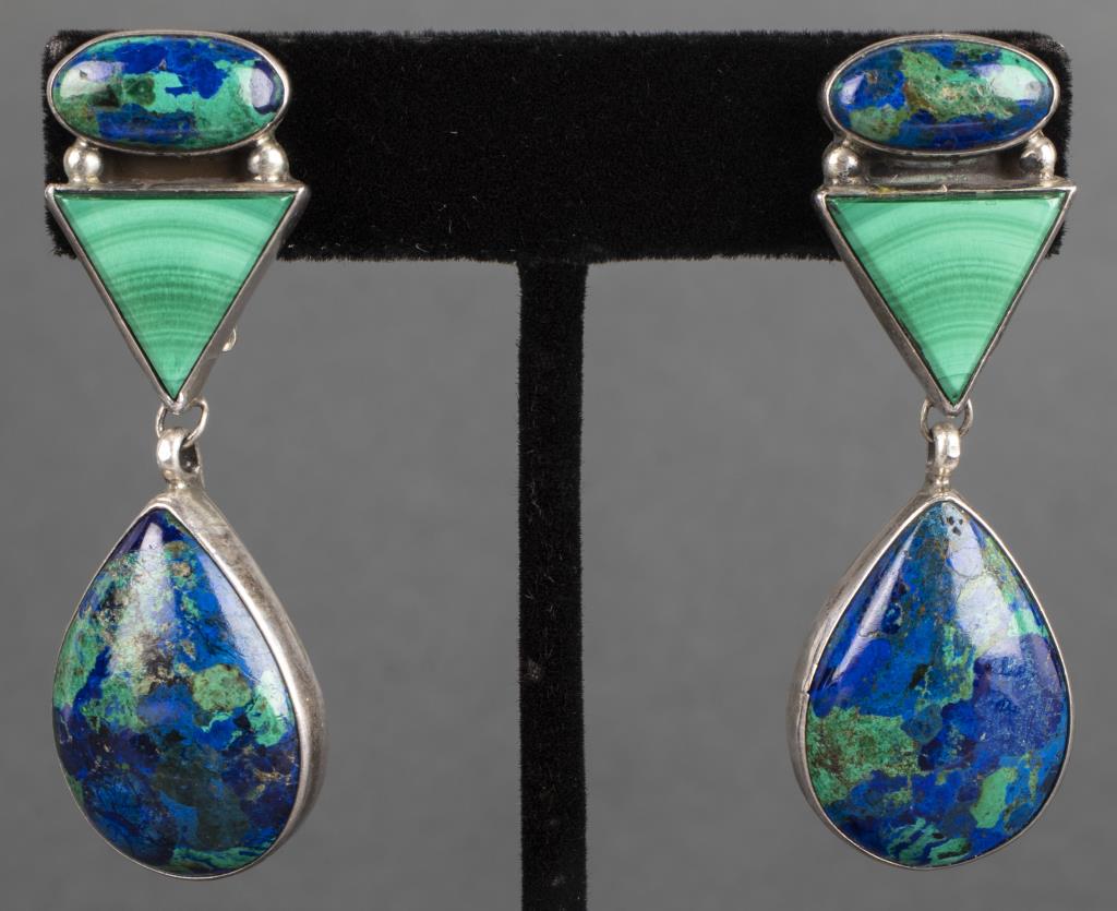 Mike Smith Navajo Silver Azurmalachite Earrings (1 of 6)