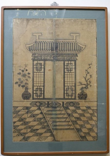 Rare Korean Spirit Shrine Folk Painting 18th C.: Rare Spirit Shrine painting (Kam Mo Yo Je Do), ink on paper, Korea, ca. eighteenth century. An extremely scarce and very collectible piece of Antique Korean Folk Art. Kammo means 'to adore with deep e