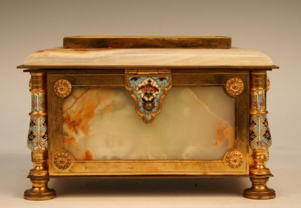 French Neo-Classical Onyx Brass Porcelain Box