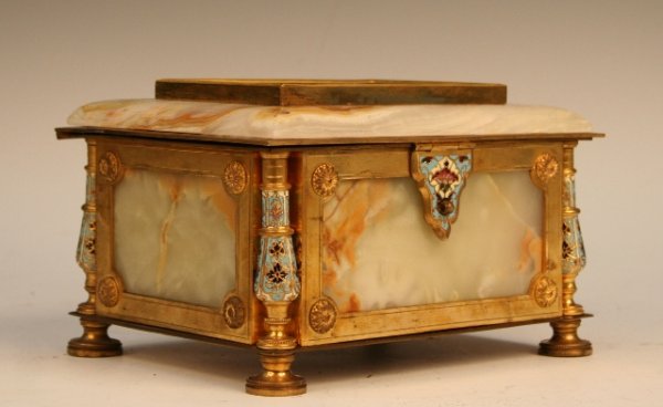 French Neo-Classical Onyx Brass Porcelain Box - 2