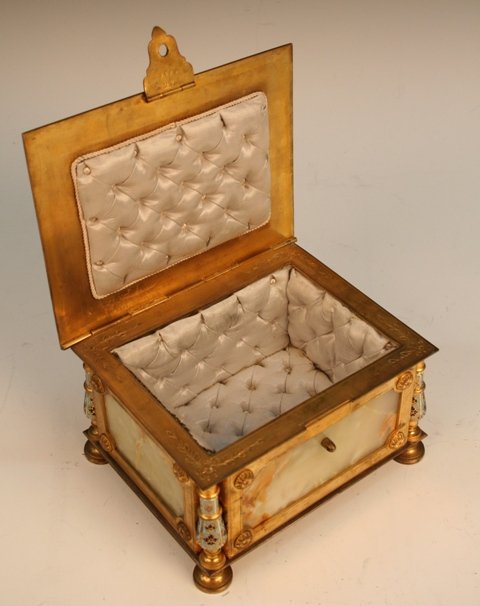 French Neo-Classical Onyx Brass Porcelain Box - 4
