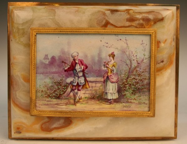 French Neo-Classical Onyx Brass Porcelain Box - 6