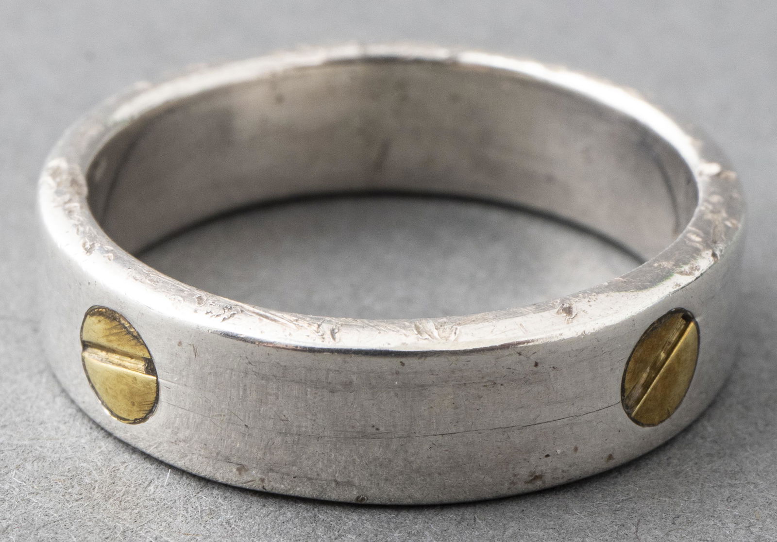 Modern Cartier Love Style Silver & Brass Band Ring (1 of 5)