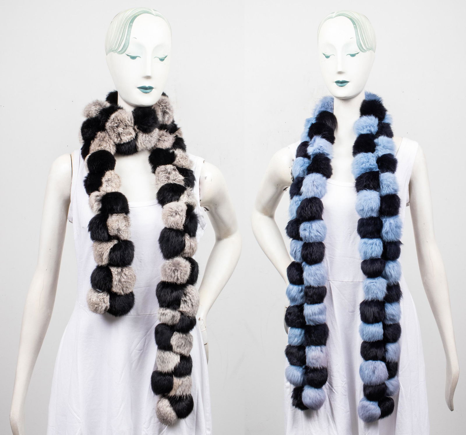 Rabbit Fur Pom Pom Scarves, 2 Pcs. (1 of 7)