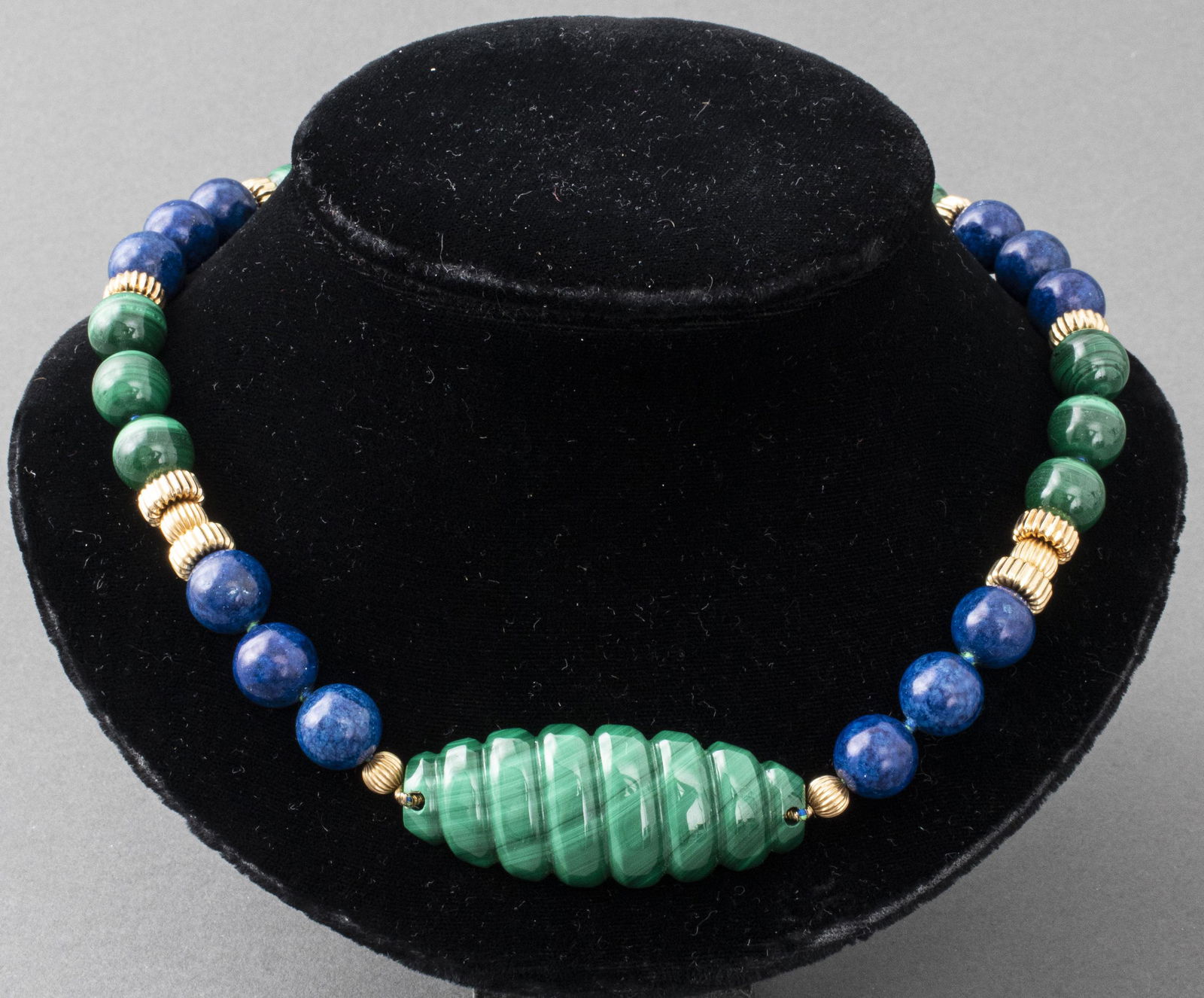 Malachite & Lapis Carved & Beaded Necklace (1 of 5)