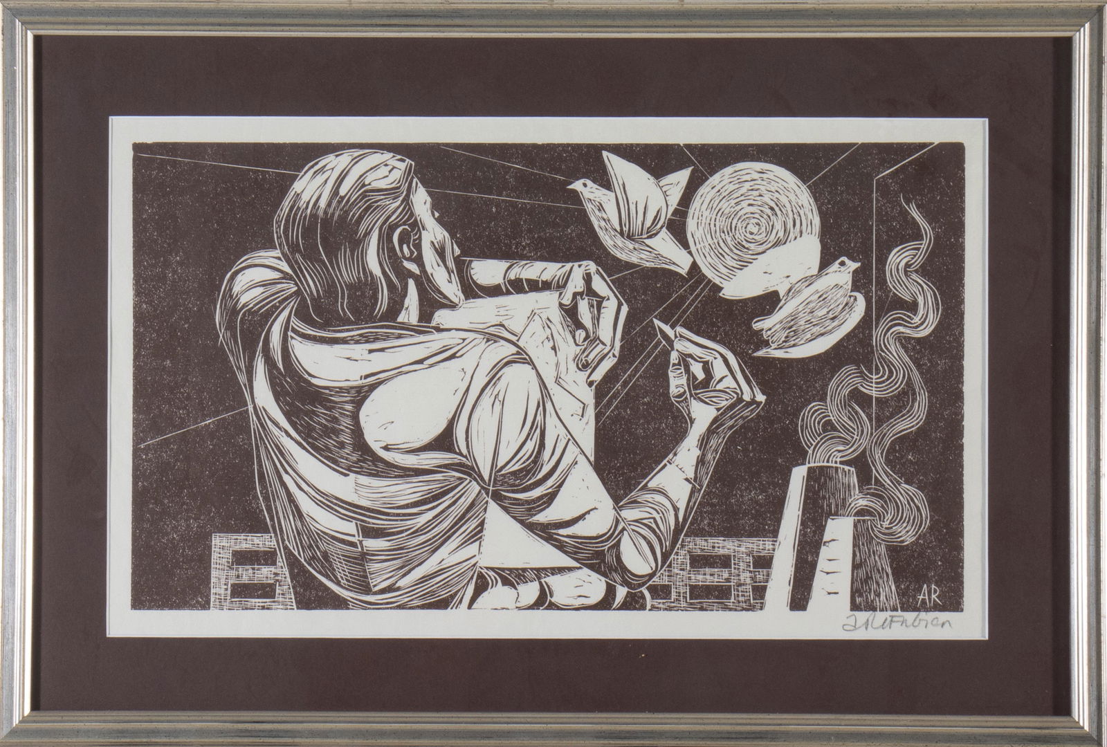 Illegibly Signed Woodblock Print 20th Century (1 of 4)