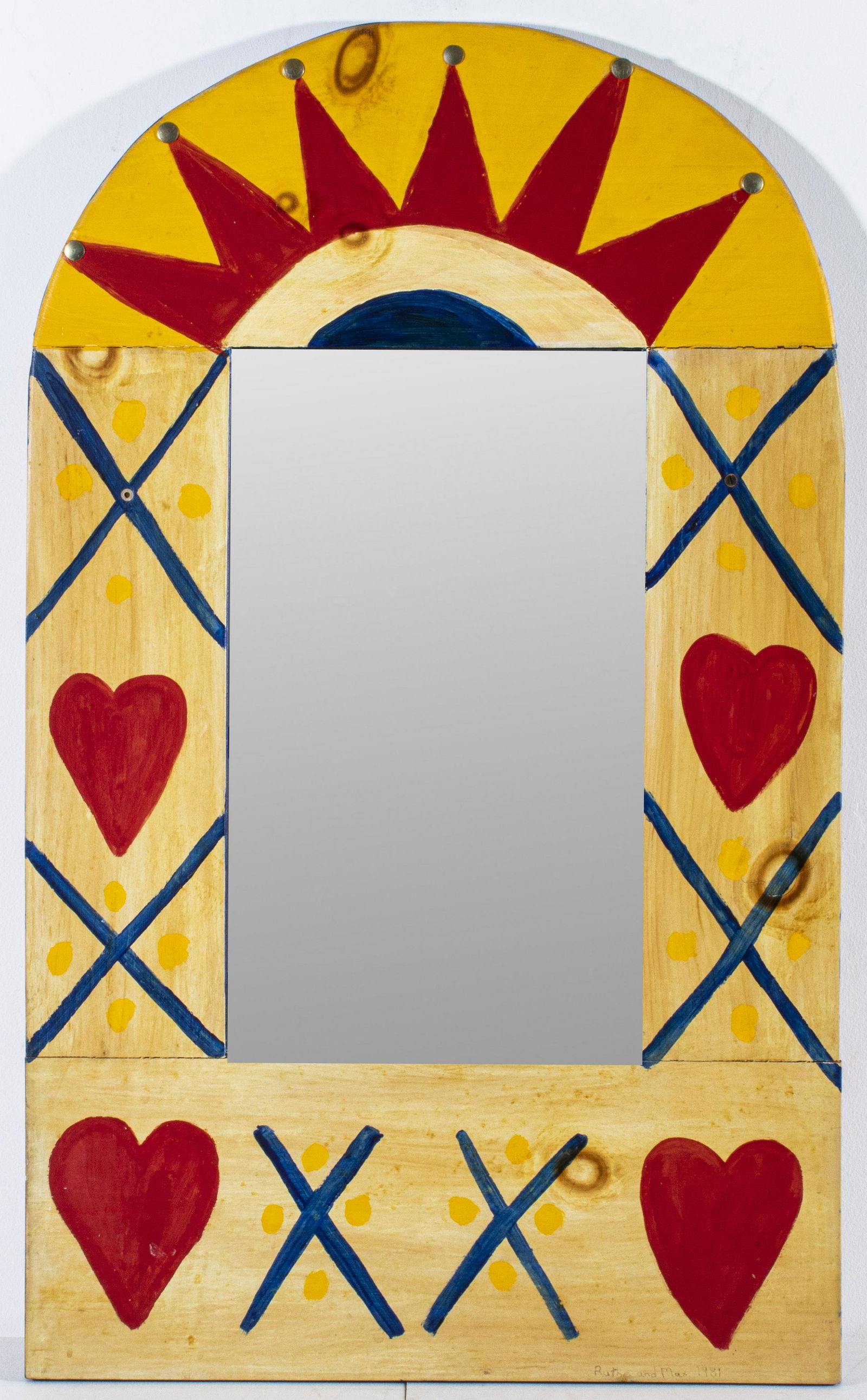 Folk Art Painted Wood Wall Mirror (1 of 4)