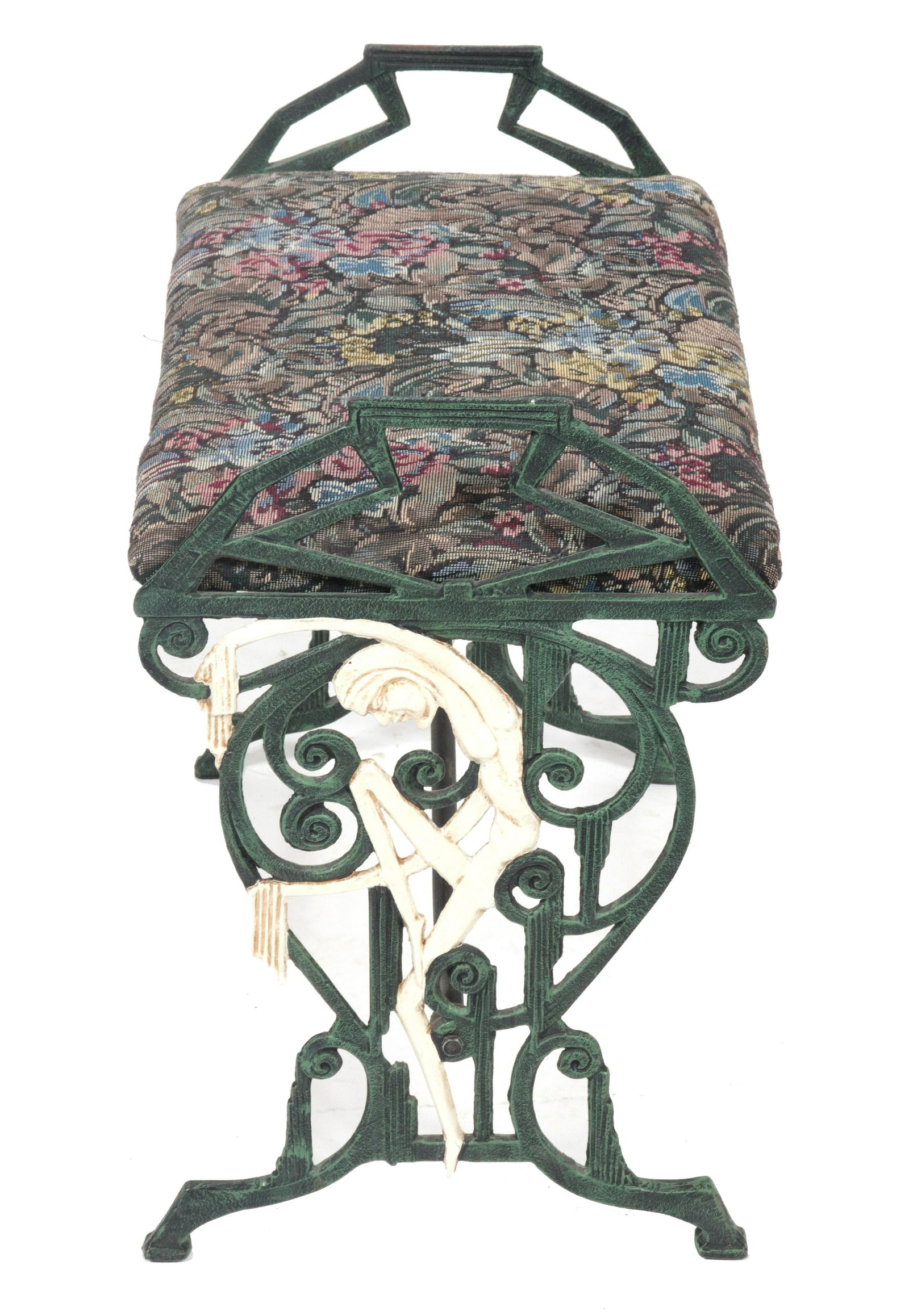 Art Deco Cast Iron Vanity Bench W Figural Motif (1 of 3)
