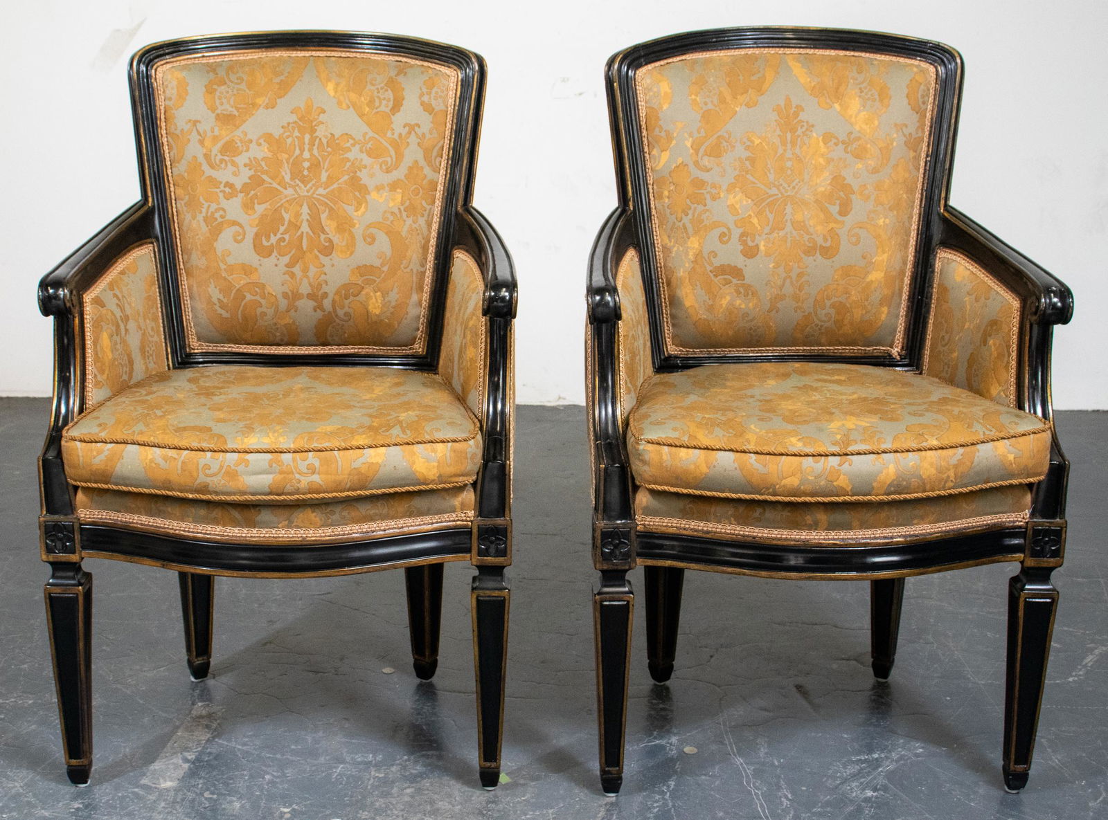Louis XVI Style Ebonized Bergères, Fortuny Fabric (1 of 8)