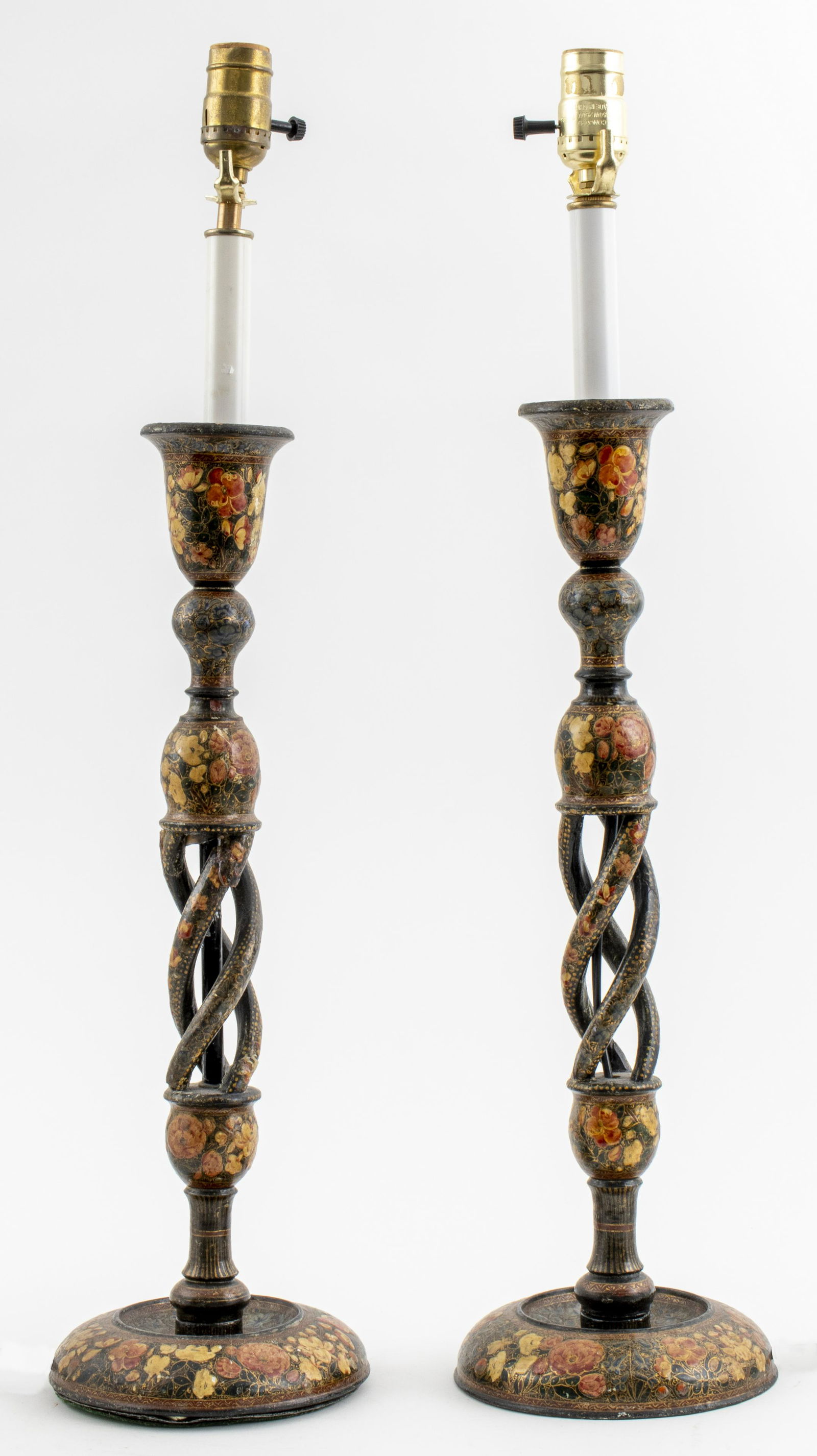 Victorian Painted Papier Mache Lamps, Pair (1 of 9)