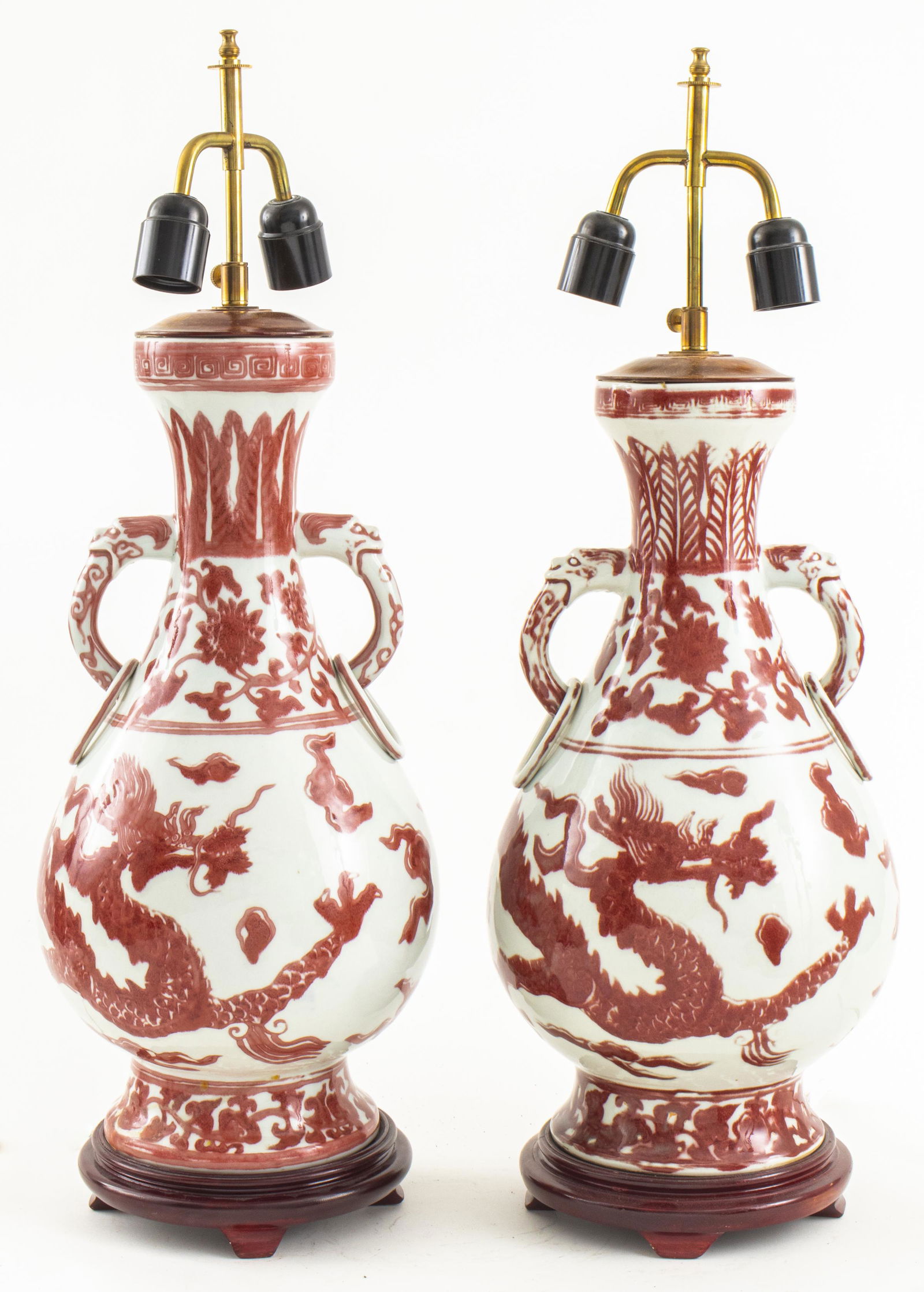 Chinese Copper-Red Dragon Porcelain Vase Lamps, 2 (1 of 18)