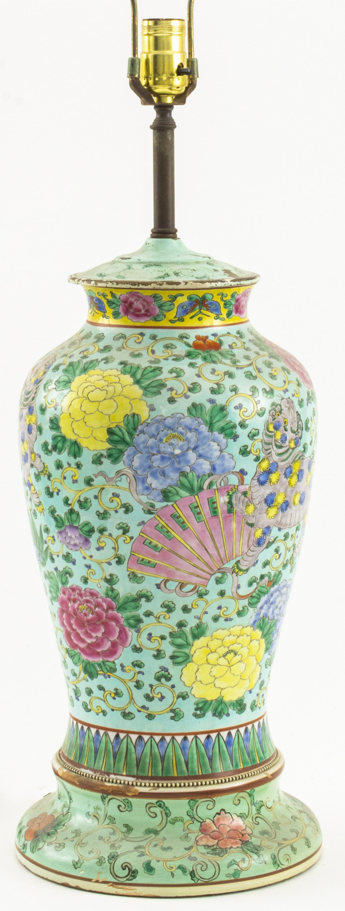 Asian Peony & Dragon Porcelain Lamp (1 of 7)