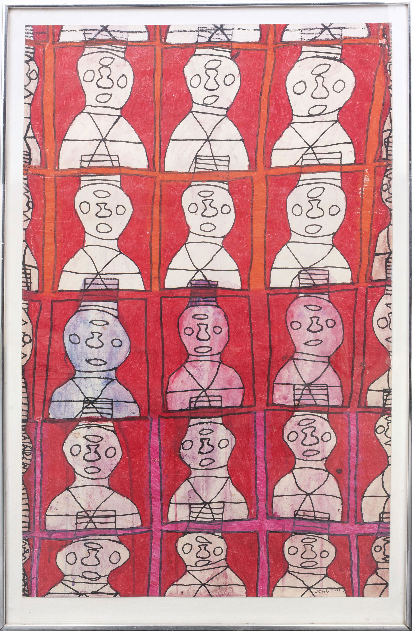 John Ratto Folk Art Portrait Grid Gouache on Paper (1 of 9)