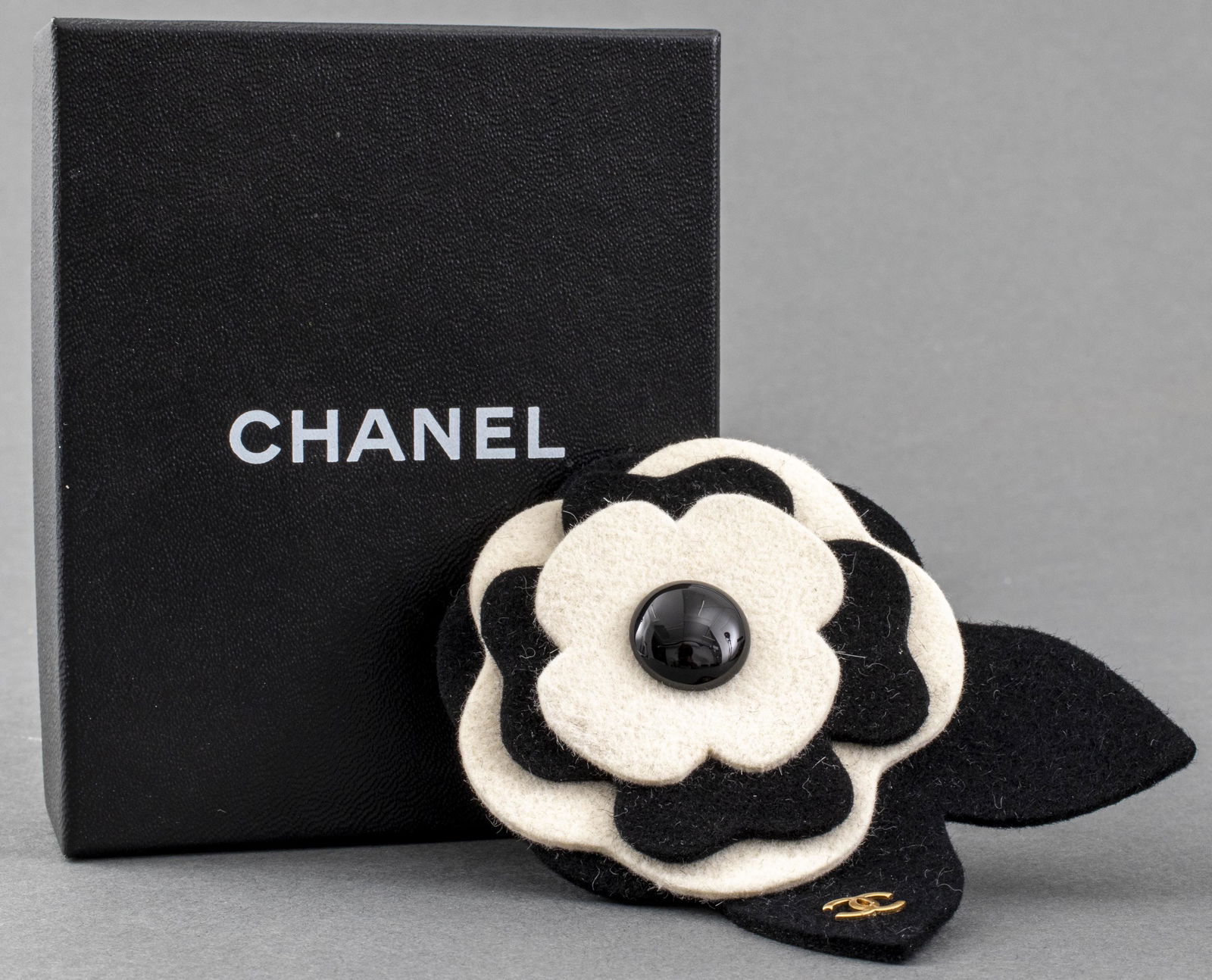 Chanel Black Camelia Flower Corsage Brooch Pin 860485