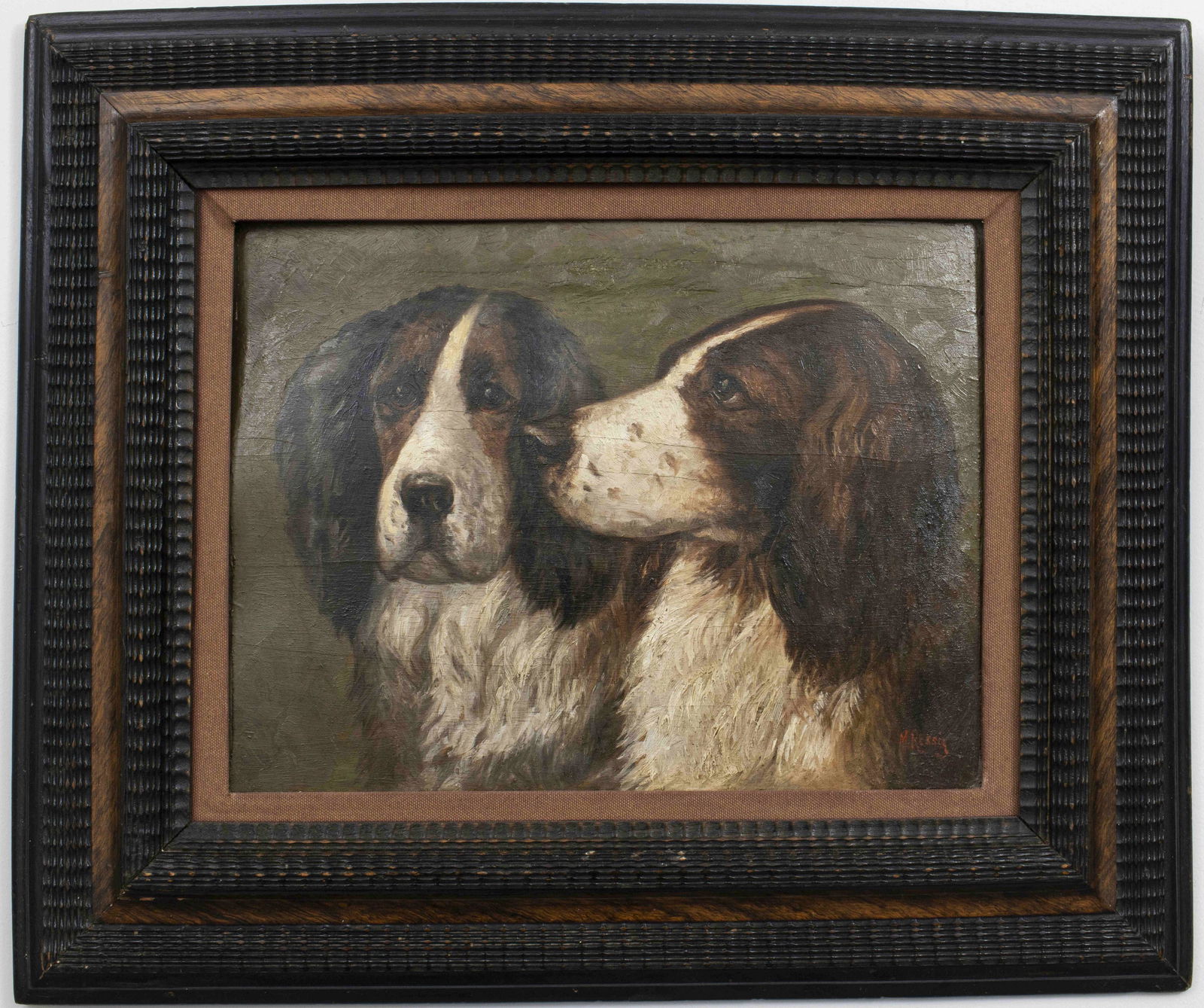 M. Ressir "Portrait of Two Dogs" Oil on Board (1 of 7)